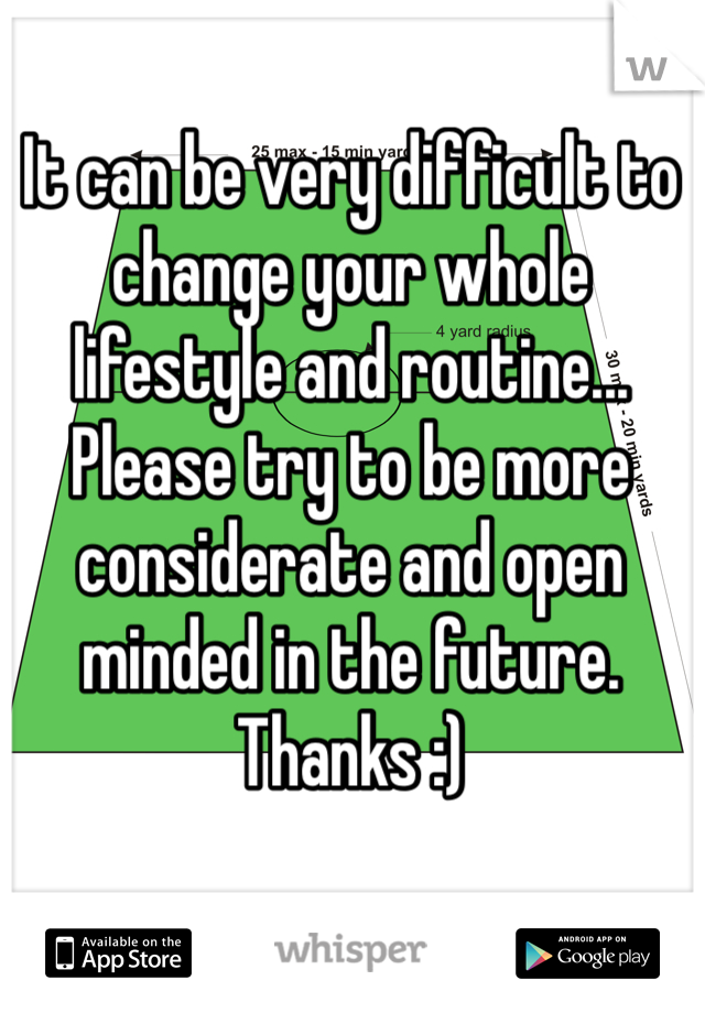 It can be very difficult to change your whole lifestyle and routine... Please try to be more considerate and open minded in the future. Thanks :)