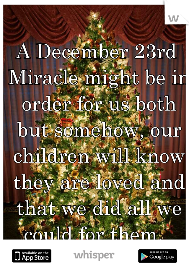 A December 23rd Miracle might be in order for us both but somehow, our children will know they are loved and that we did all we could for them.  