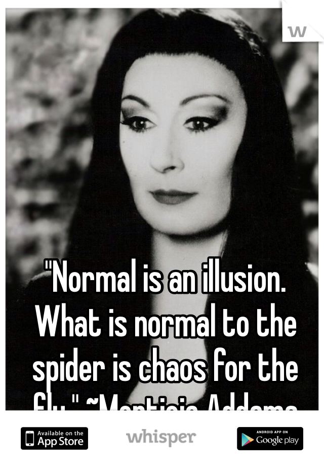 "Normal is an illusion. What is normal to the spider is chaos for the fly." ~Morticia Addams