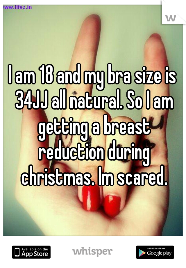 I am 18 and my bra size is 34JJ all natural. So I am getting a breast reduction during christmas. Im scared.