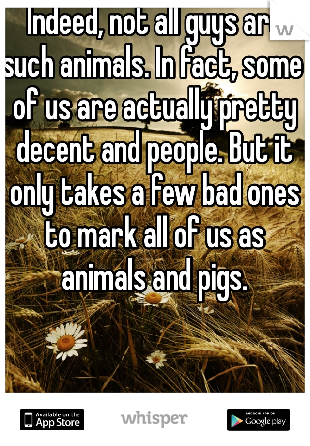 Indeed, not all guys are such animals. In fact, some of us are actually pretty decent and people. But it only takes a few bad ones to mark all of us as animals and pigs. 