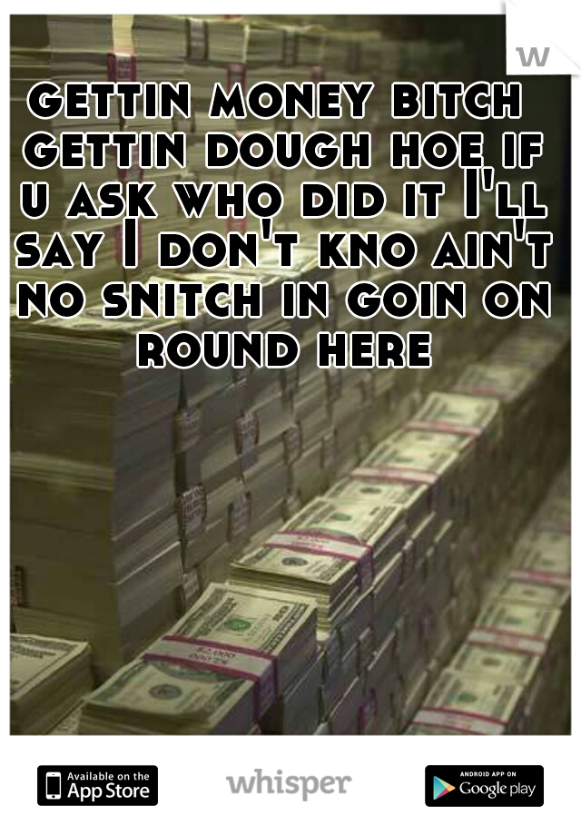 gettin money bitch gettin dough hoe if u ask who did it I'll say I don't kno ain't no snitch in goin on round here