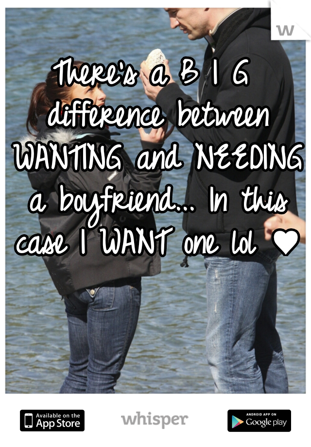 There's a B I G difference between WANTING and NEEDING a boyfriend... In this case I WANT one lol ♥