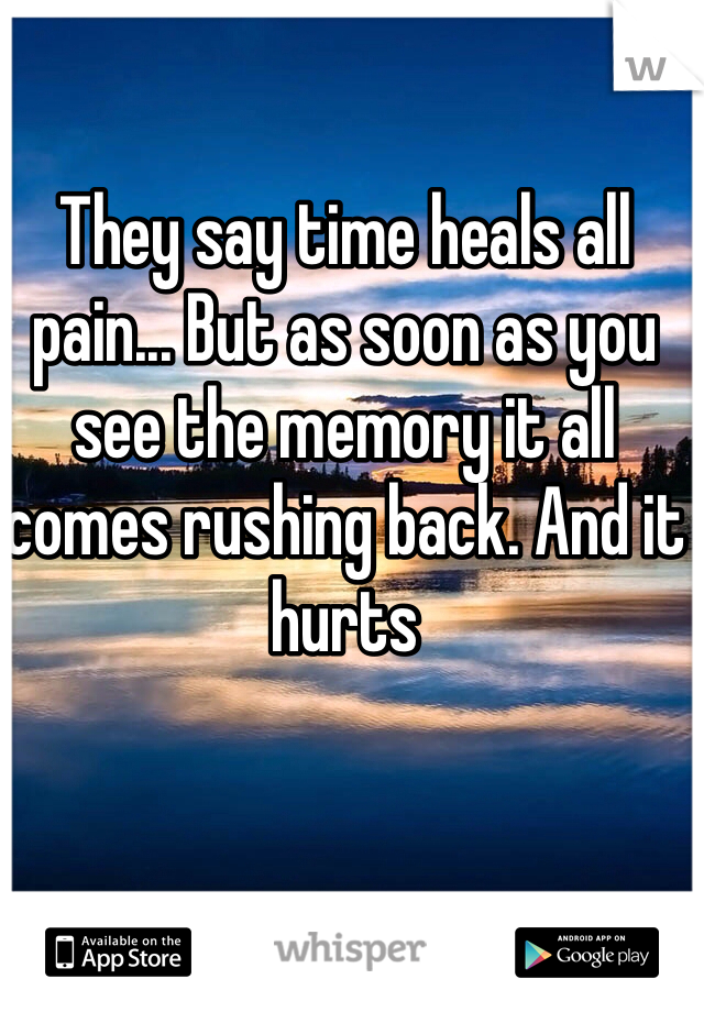 They say time heals all pain... But as soon as you see the memory it all comes rushing back. And it hurts  