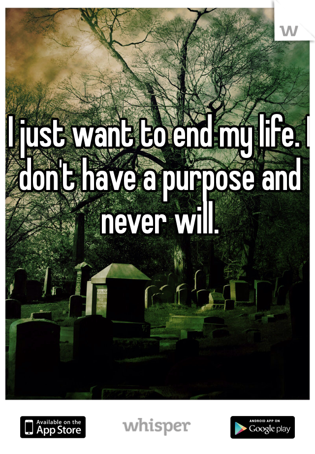 I just want to end my life. I don't have a purpose and never will.