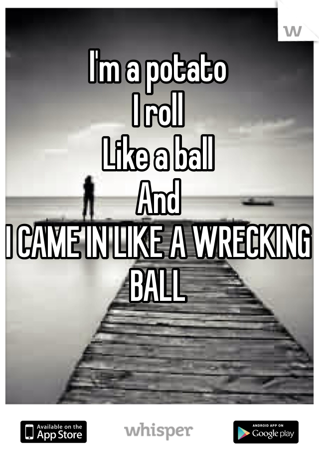 I'm a potato
I roll
Like a ball
And
I CAME IN LIKE A WRECKING BALL
