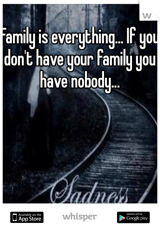 Family is everything... If you don't have your family you have nobody...