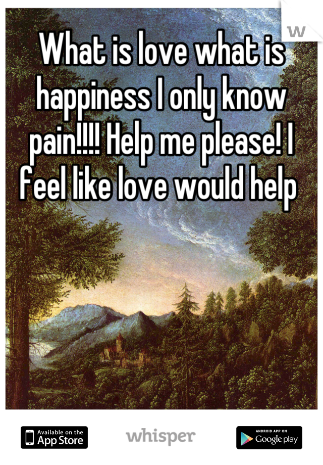 What is love what is happiness I only know pain!!!! Help me please! I feel like love would help 