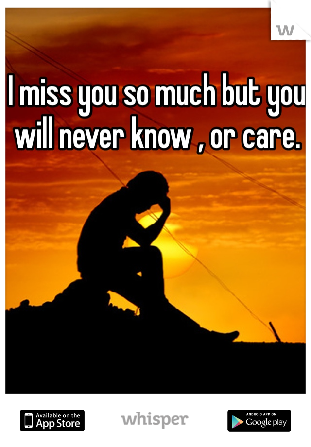 I miss you so much but you will never know , or care.