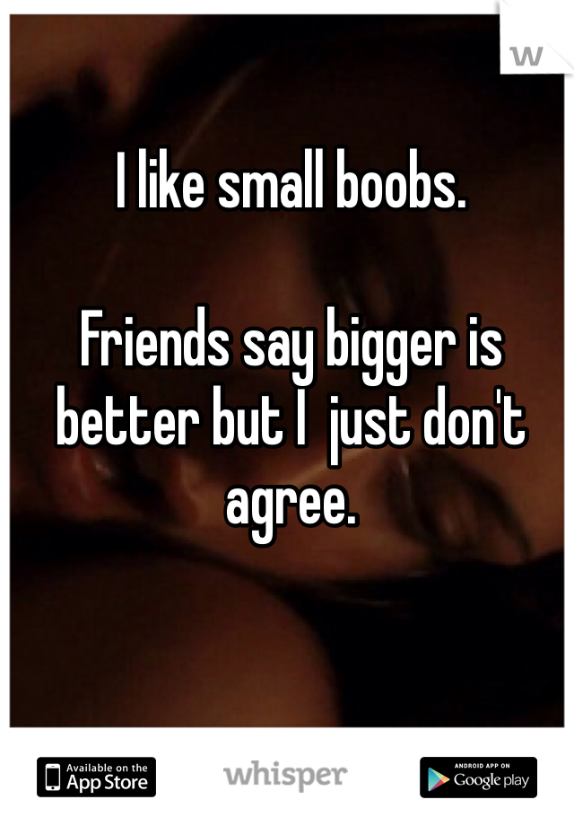 I like small boobs. 

Friends say bigger is better but I  just don't agree. 