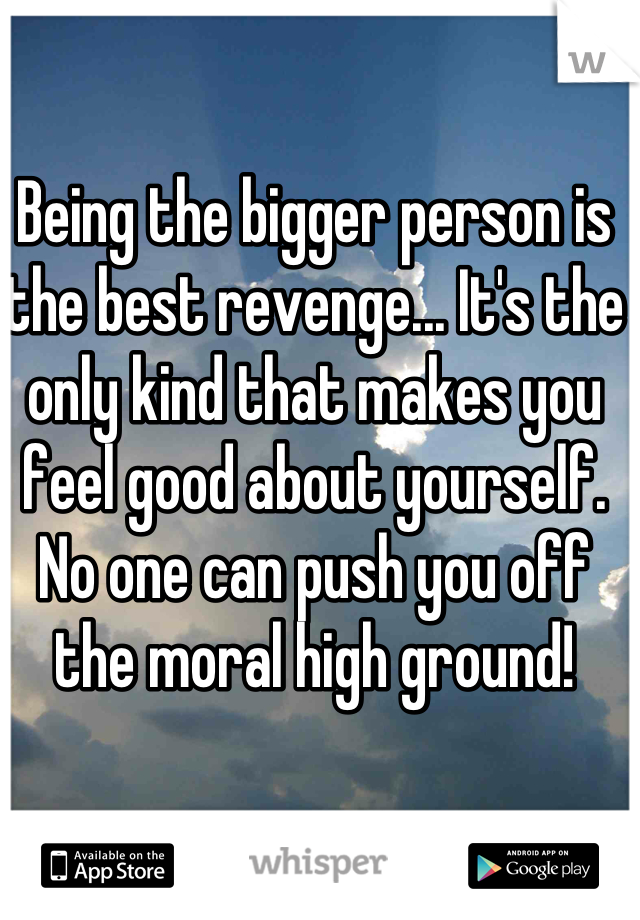 Being the bigger person is the best revenge... It's the only kind that makes you feel good about yourself. No one can push you off the moral high ground! 