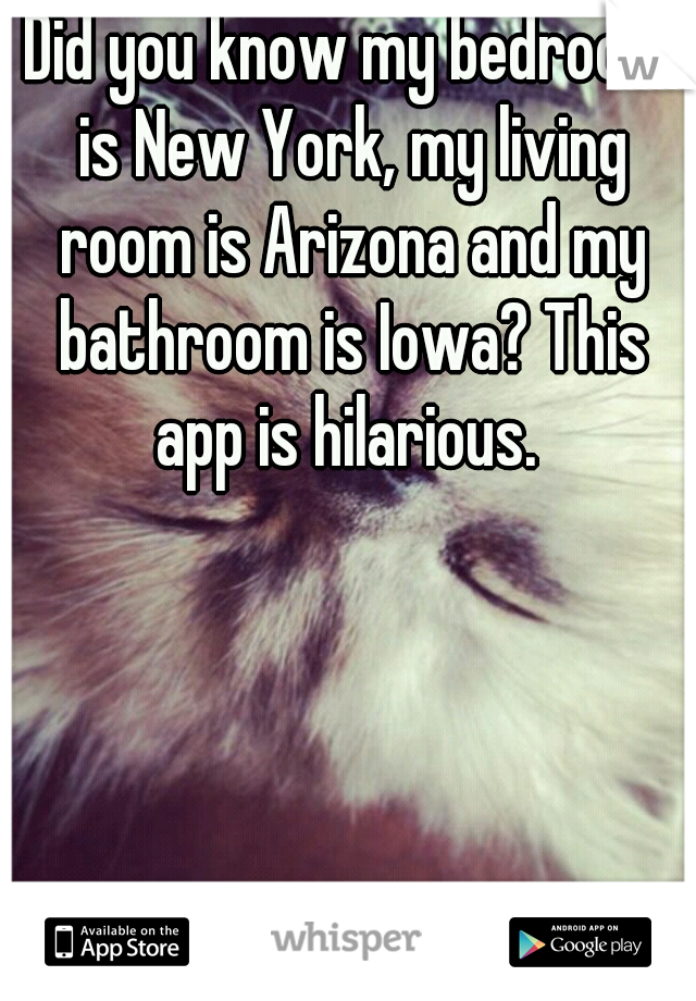 Did you know my bedroom is New York, my living room is Arizona and my bathroom is Iowa? This app is hilarious. 