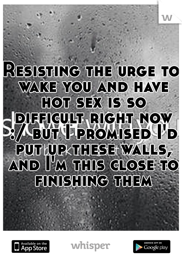 Resisting the urge to wake you and have hot sex is so difficult right now :/ but I promised I'd put up these walls, and I'm this close to finishing them.