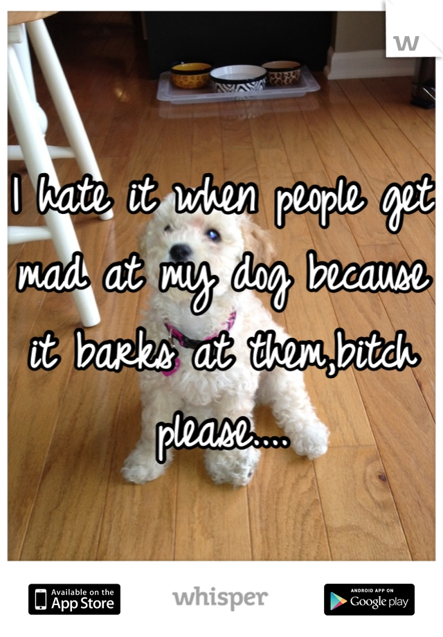 I hate it when people get mad at my dog because it barks at them,bitch please....