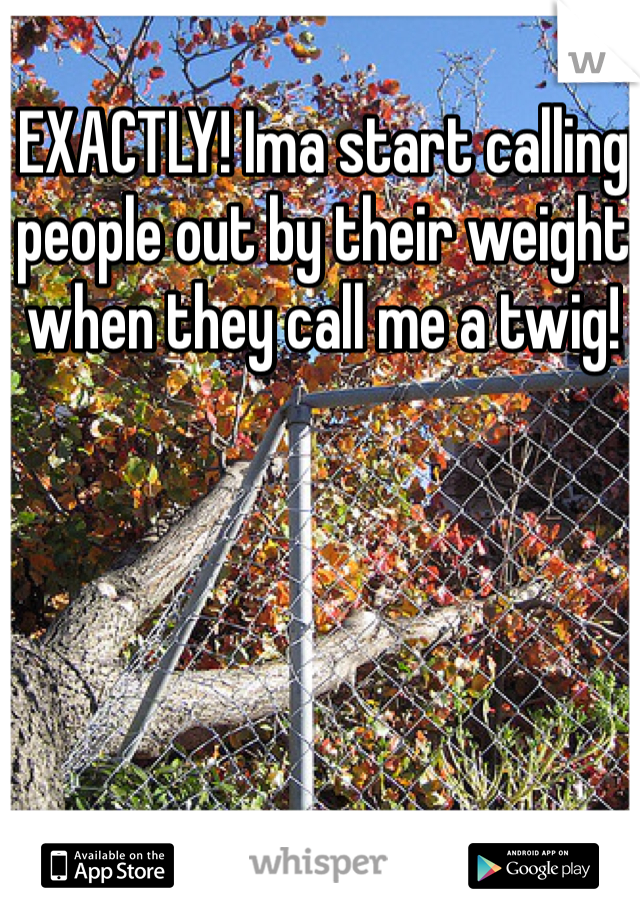 EXACTLY! Ima start calling people out by their weight when they call me a twig! 