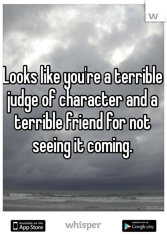 Looks like you're a terrible judge of character and a terrible friend for not seeing it coming. 