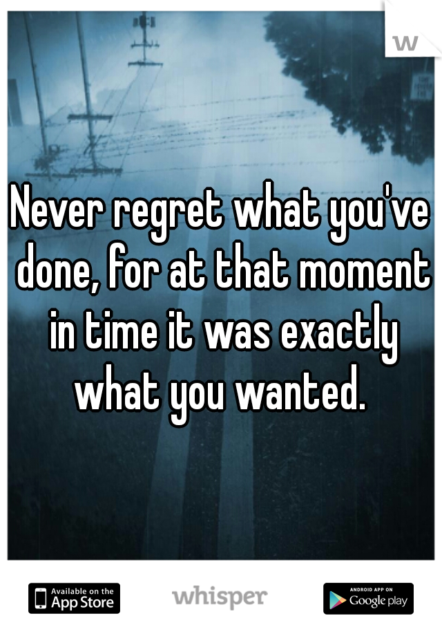 Never regret what you've done, for at that moment in time it was exactly what you wanted. 