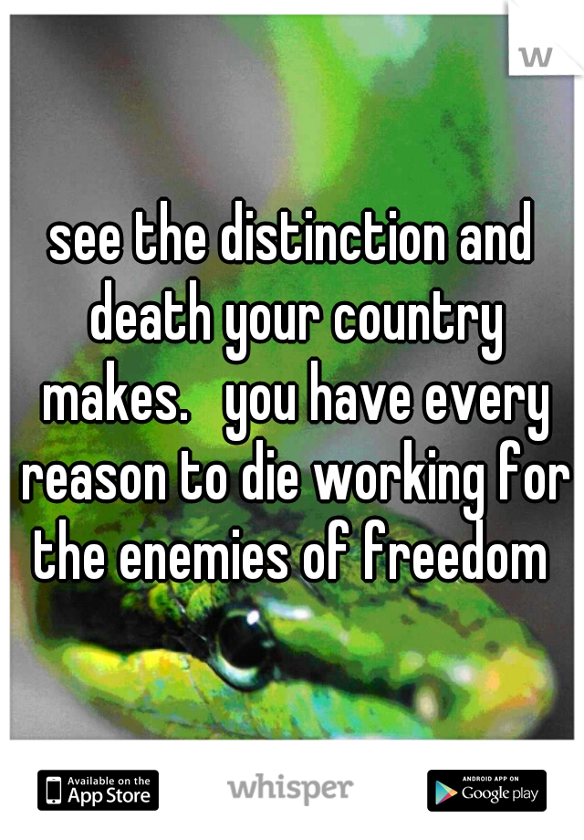 see the distinction and death your country makes.   you have every reason to die working for the enemies of freedom 