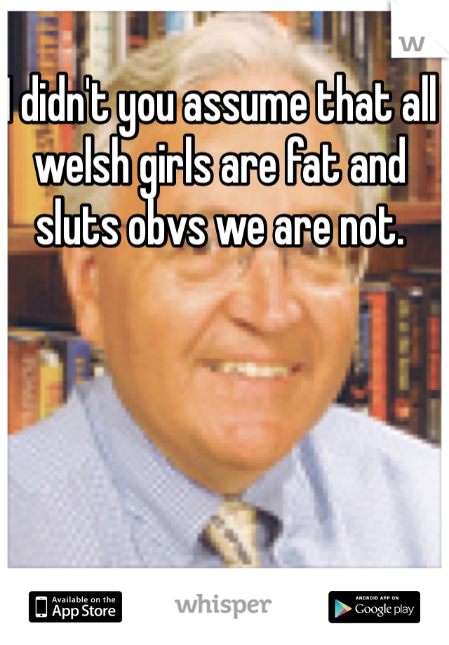 I didn't you assume that all welsh girls are fat and sluts obvs we are not. 