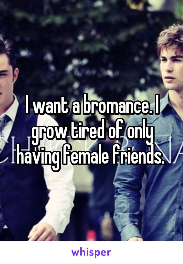 I want a bromance. I grow tired of only having female friends. 
