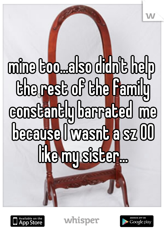 mine too...also didn't help the rest of the family constantly barrated  me because I wasnt a sz 00 like my sister...