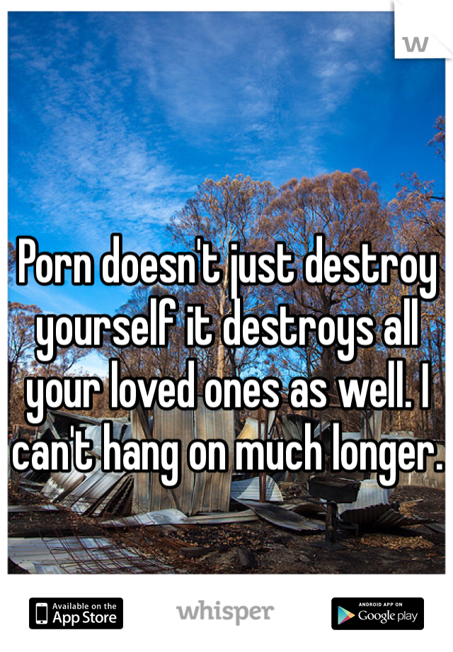 Porn doesn't just destroy yourself it destroys all your loved ones as well. I can't hang on much longer. 
