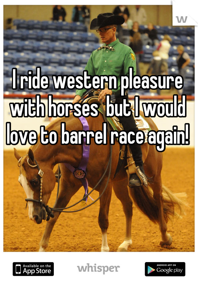 I ride western pleasure with horses  but I would love to barrel race again!