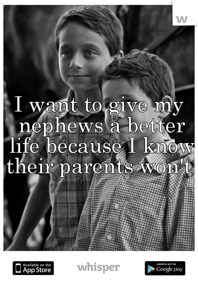 I want to give my nephews a better life because I know their parents won't 