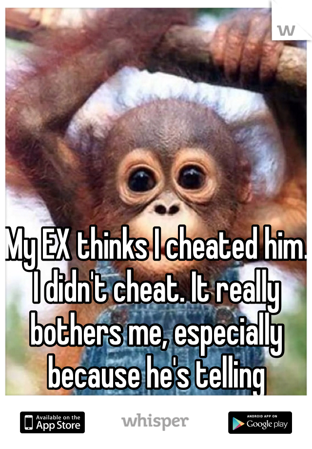 My EX thinks I cheated him. I didn't cheat. It really bothers me, especially because he's telling everyone I did. 