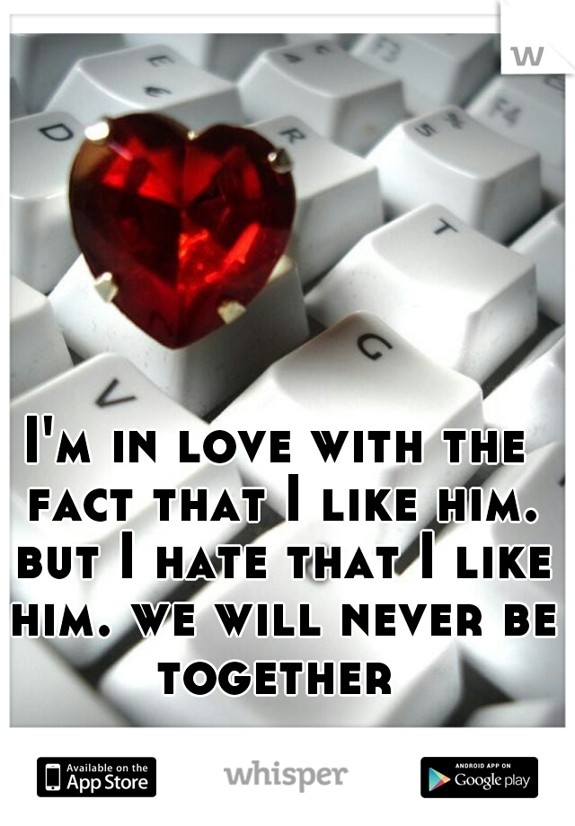 I'm in love with the fact that I like him. but I hate that I like him. we will never be together 