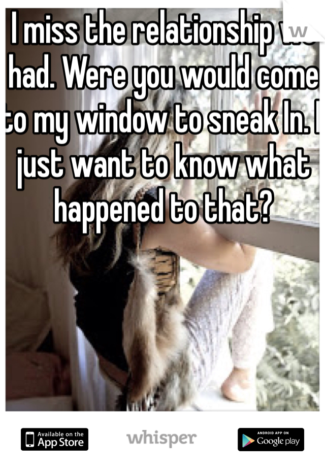 I miss the relationship we had. Were you would come to my window to sneak In. I just want to know what happened to that?