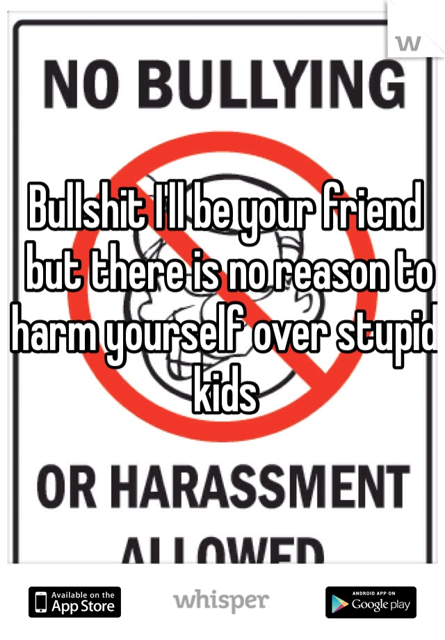 Bullshit I'll be your friend
 but there is no reason to harm yourself over stupid kids