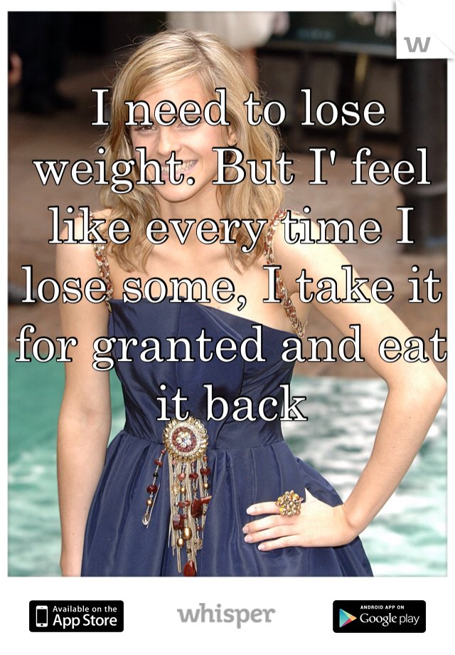  I need to lose weight. But I' feel like every time I lose some, I take it for granted and eat it back 