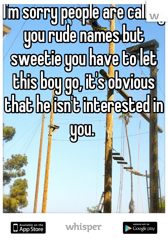 I'm sorry people are calling you rude names but sweetie you have to let this boy go, it's obvious that he isn't interested in you. 