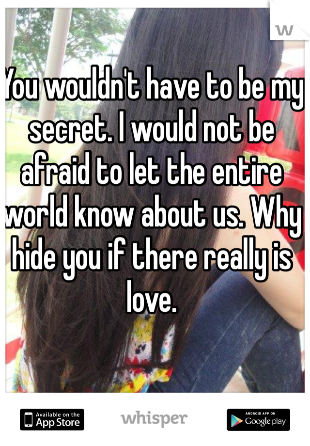 You wouldn't have to be my secret. I would not be afraid to let the entire world know about us. Why hide you if there really is love.
