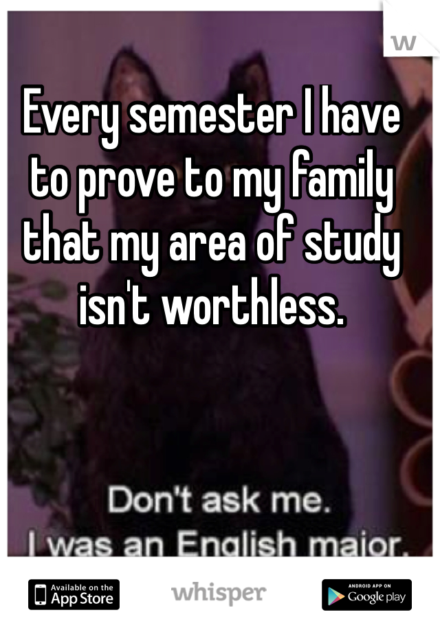 Every semester I have to prove to my family that my area of study isn't worthless.
