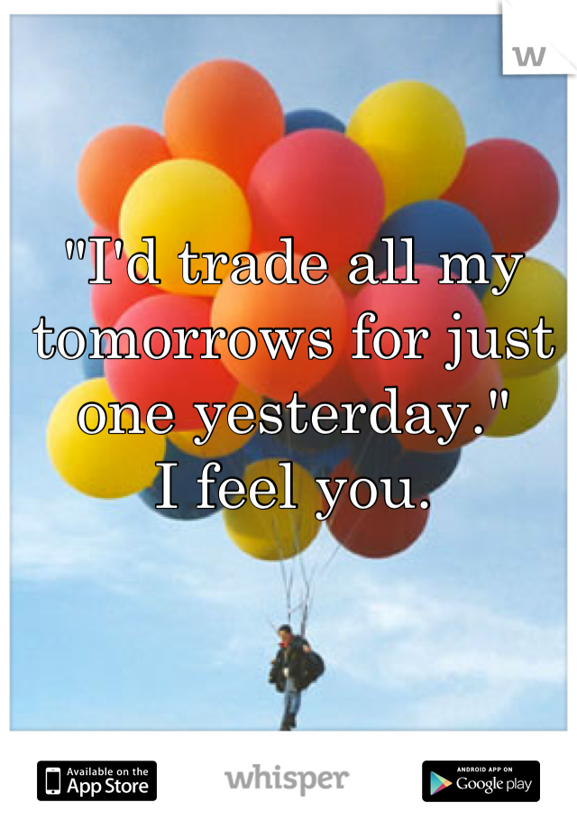 "I'd trade all my tomorrows for just one yesterday." 
I feel you.