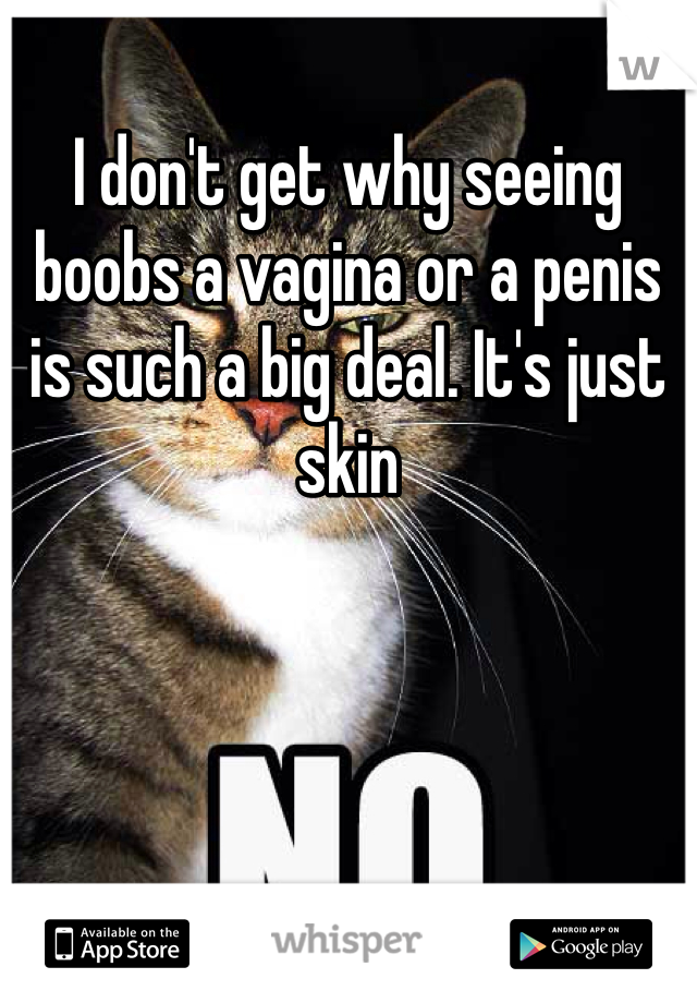 I don't get why seeing boobs a vagina or a penis is such a big deal. It's just skin 