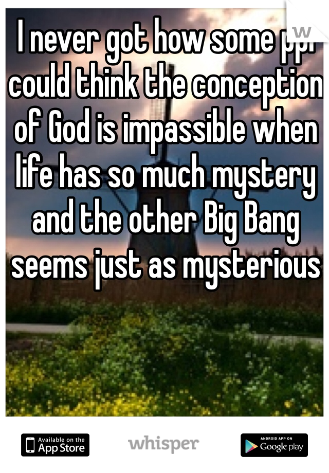 I never got how some ppl could think the conception of God is impassible when life has so much mystery and the other Big Bang seems just as mysterious 