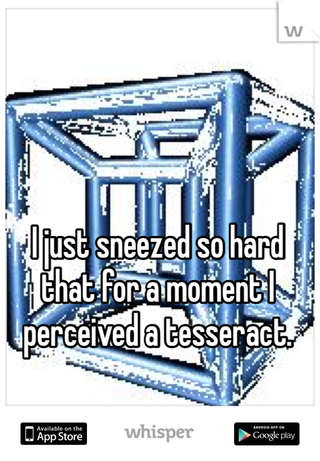 I just sneezed so hard that for a moment I perceived a tesseract. 