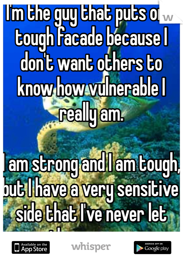 I'm the guy that puts on a tough facade because I don't want others to know how vulnerable I really am.

I am strong and I am tough, but I have a very sensitive side that I've never let another person see