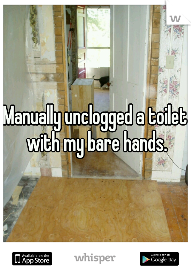 Manually unclogged a toilet with my bare hands.