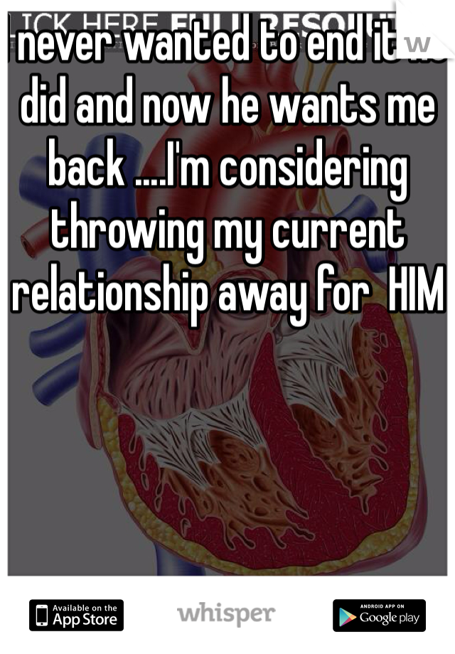 I never wanted to end it he did and now he wants me back ....I'm considering throwing my current relationship away for  HIM 