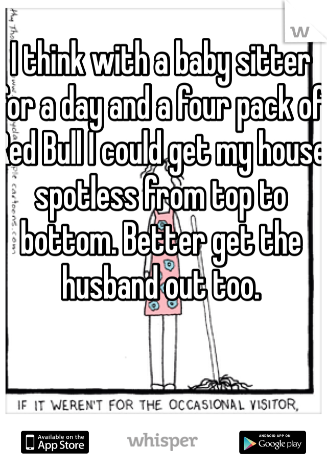 I think with a baby sitter for a day and a four pack of Red Bull I could get my house spotless from top to bottom. Better get the husband out too. 