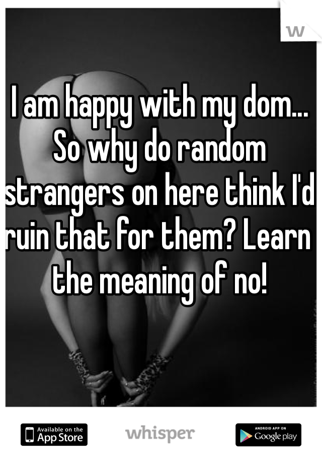 I am happy with my dom... So why do random strangers on here think I'd ruin that for them? Learn the meaning of no!