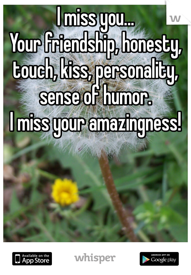 I miss you... 
Your friendship, honesty, touch, kiss, personality, sense of humor. 
I miss your amazingness! 