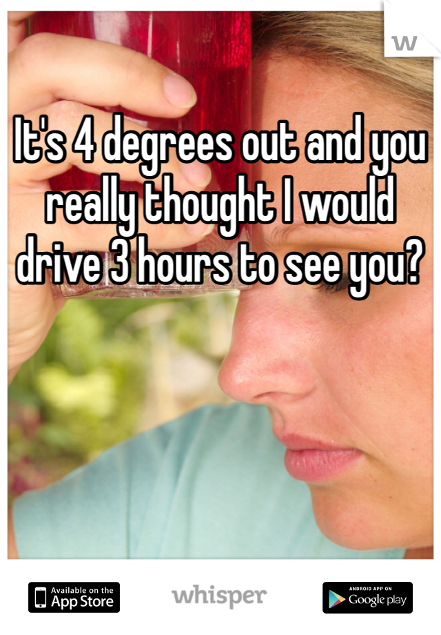 It's 4 degrees out and you really thought I would drive 3 hours to see you? 