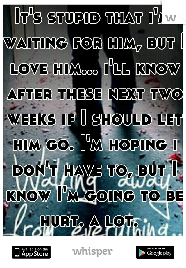 It's stupid that i'm waiting for him, but I love him... i'll know after these next two weeks if I should let him go. I'm hoping i don't have to, but I know I'm going to be hurt. a lot.  