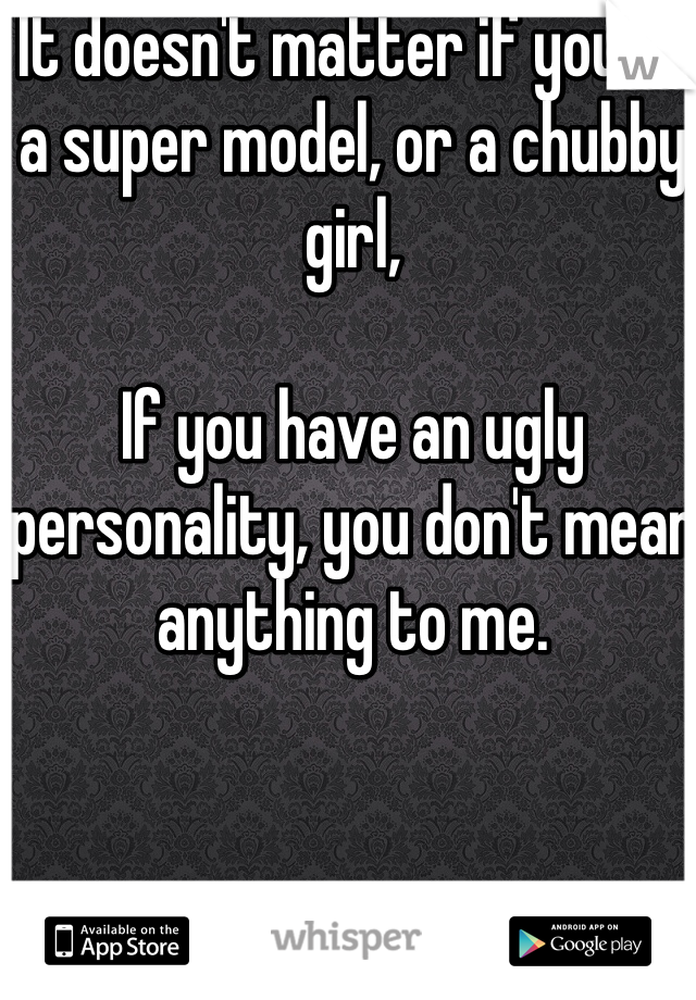 It doesn't matter if you're a super model, or a chubby girl,

If you have an ugly personality, you don't mean anything to me. 