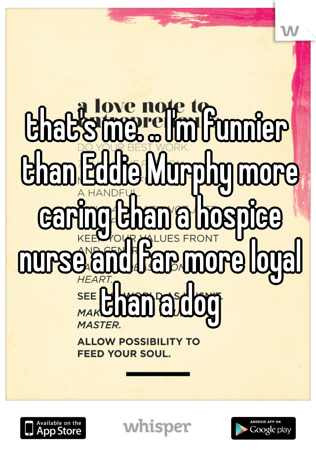 that's me. .. I'm funnier than Eddie Murphy more caring than a hospice nurse and far more loyal than a dog